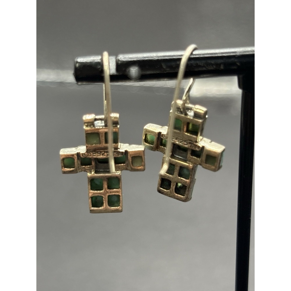 Vintage Sterling Silver Turquoise Inlay Cross Earrings 6 Gram G22 - Picture 4 of 9